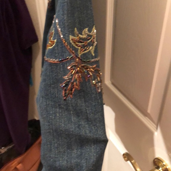 Beaded embroidered embellished denim jean jacket S - Picture 5 of 7
